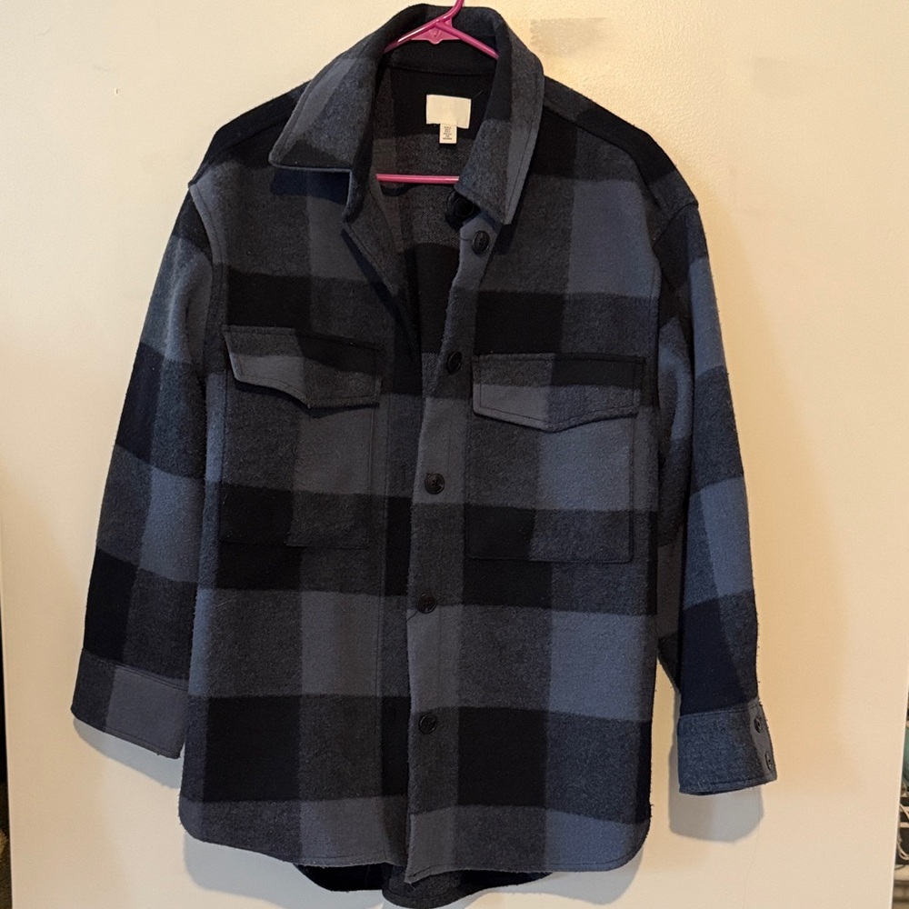 Blue and black shacket plaid jacket